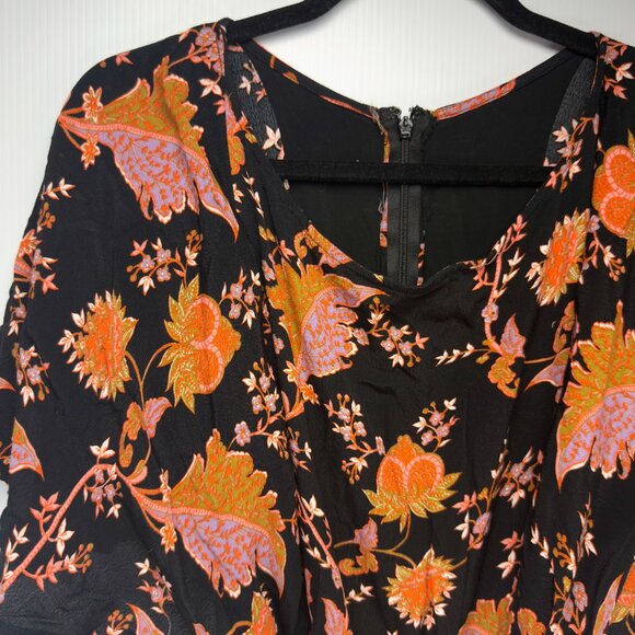 MAEVE Anthropologie Botanical Floral Black Belted Flutter Sleeve Jumpsuit Size L - Picture 6 of 12
